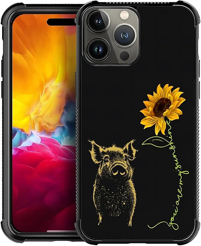 for iPhone 15 Pro Max Case, Pig Sunflower Yellow Sunshine Pattern Graphic by FKBRCL4U