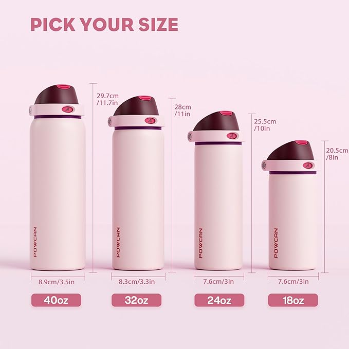 POWCAN 18 oz Stainless Steel Water Bottle: 2-in-1 Push-Button Spout & - Image 8