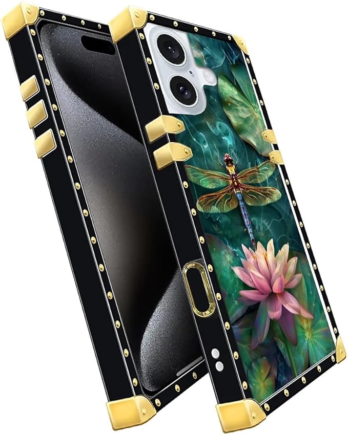 Compatible with iPhone 16 Case, Colourful Dragonfly Pink Lily Pads Luxury - Image 3