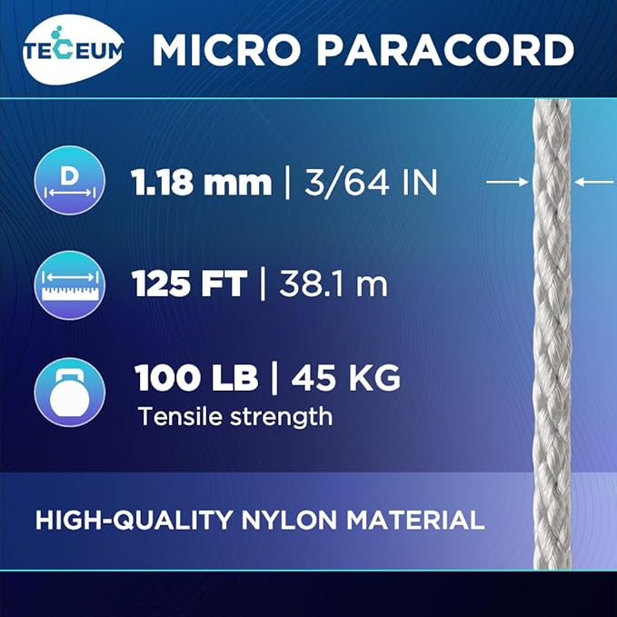 TECEUM Micro Paracord – 1.18 mm X 125 ft – Micro Utility Cord – Thin Braided - Image 2