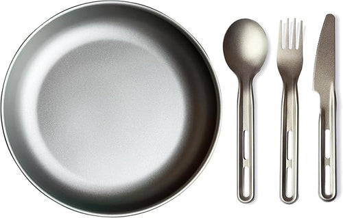 7.5Inch Titanium Plate With Knife Fork Spoon Set Of 4 by preservingnatureswonders%E2%80%93premiuminsectspecimensforenthusiasts