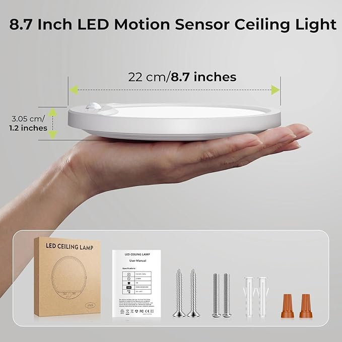 hepside 2 Pack Motion Sensor Ceiling Light Wired, 3000K/4000K/6500K LED Flush - Image 8