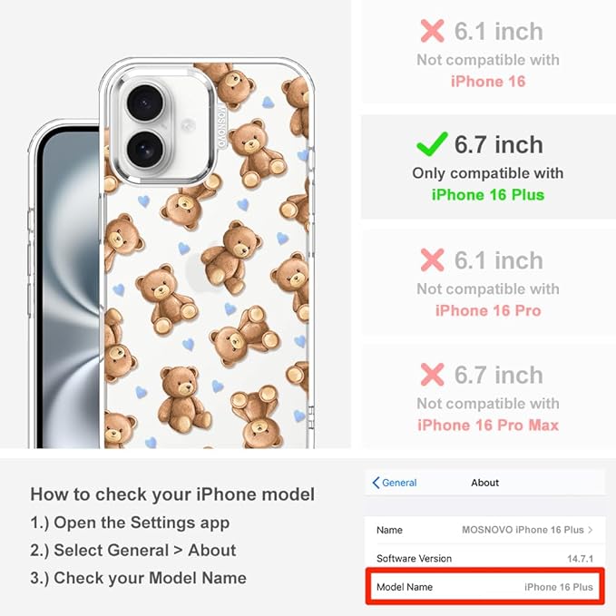 MOSNOVO for iPhone 16 Plus Case, Shockproof Military-Grade Protection 6.6ft - Image 2