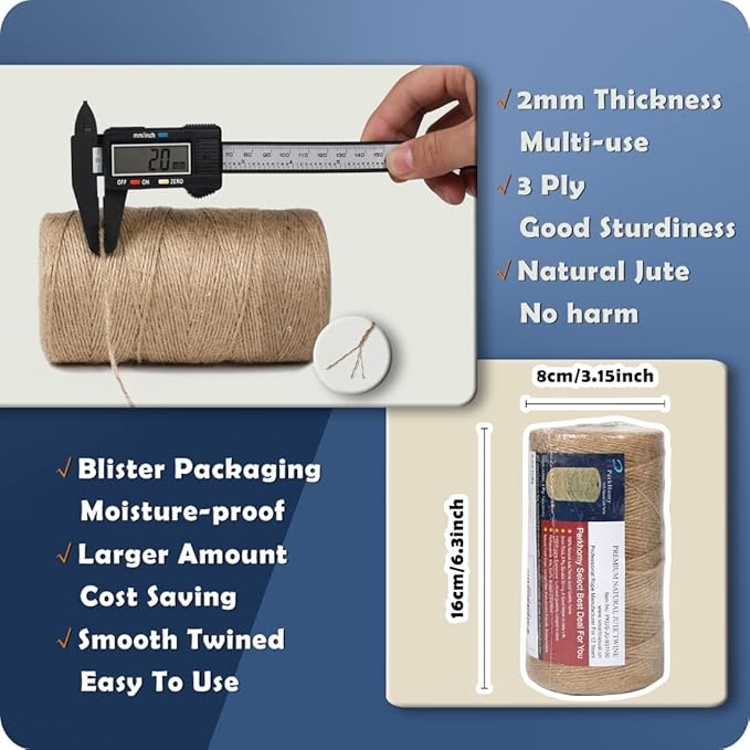 PerkHomy 1100FT Jute Twine String 2mm 3ply Natural Thin Twine - Image 2
