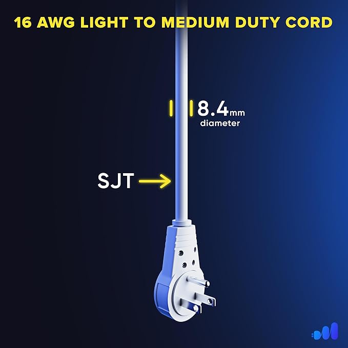 Maximm Extension Cord 10 Foot White Flat Plug, 360° Rotating Short Power Cord - Image 5