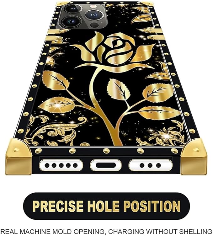 Compatible with iPhone 16 Pro Max Case, Shine Gold Rose Luxury Golden Decoration - Image 5