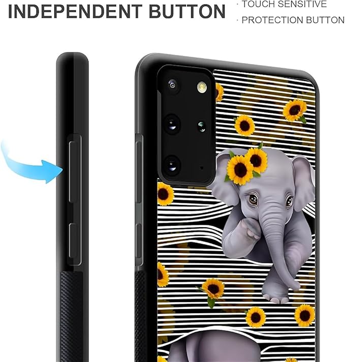for Samsung Galaxy S20 Plus Case, Cute Little Elephant Sunflower White Line Art - Image 6