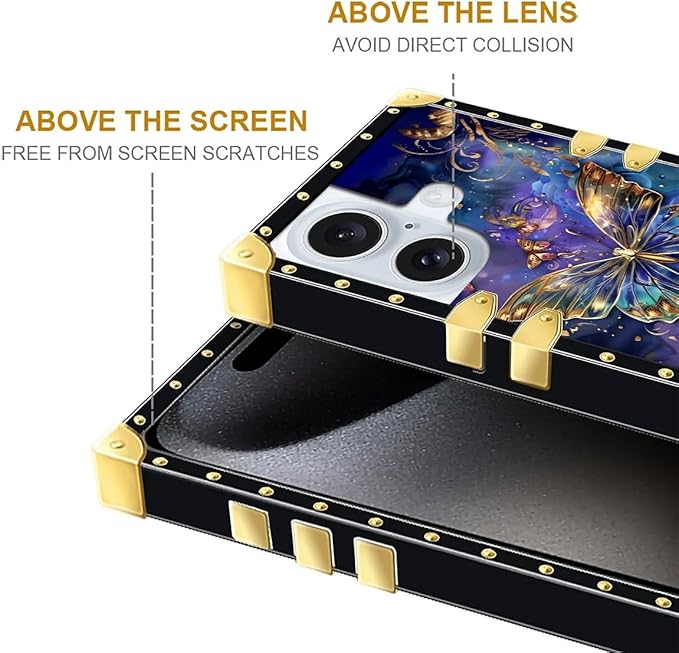 Compatible with iPhone 16 Case, Glistening Golden Butterfly Vibrant Purple Blue - Image 5