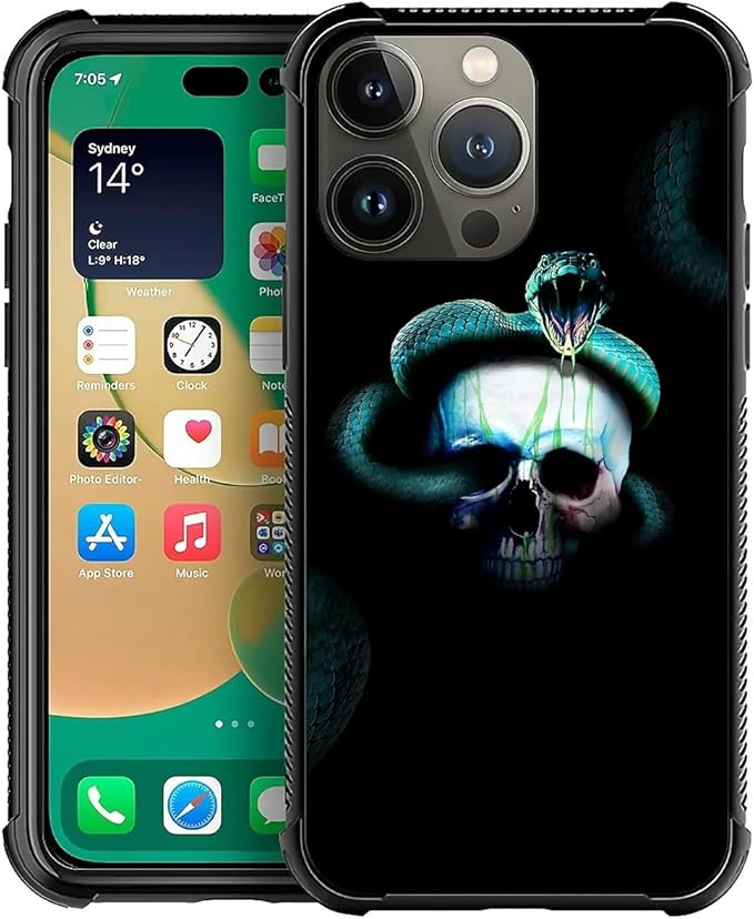 for iPhone 13 Pro Max Case, Skeleton Winding Snake Pattern Graphic Design Girl by FKBRCL4U