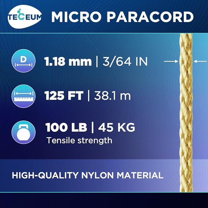 TECEUM Micro Paracord – 1.18 mm X 125 ft – Micro Utility Cord – Thin Braided - Image 2