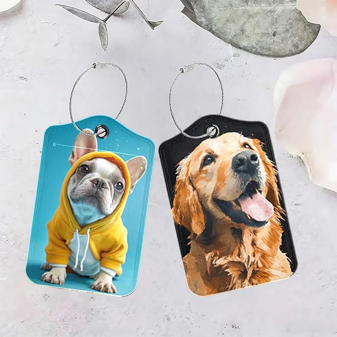 2 Pack Cute Dog Luggage Tags for Suitcases, PU Leather Bag Identifiers - Image 4