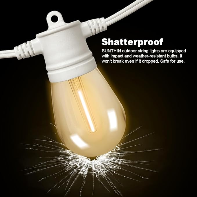 SUNTHIN Outdoor String Lights White, 3 * 50FT White Patio Lights - Image 4
