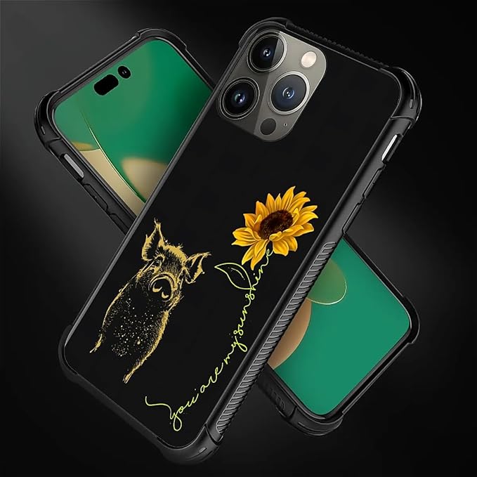 for iPhone 11 Pro Max Case, Pig Sunflower Yellow Sunshine Pattern Graphic - Image 2