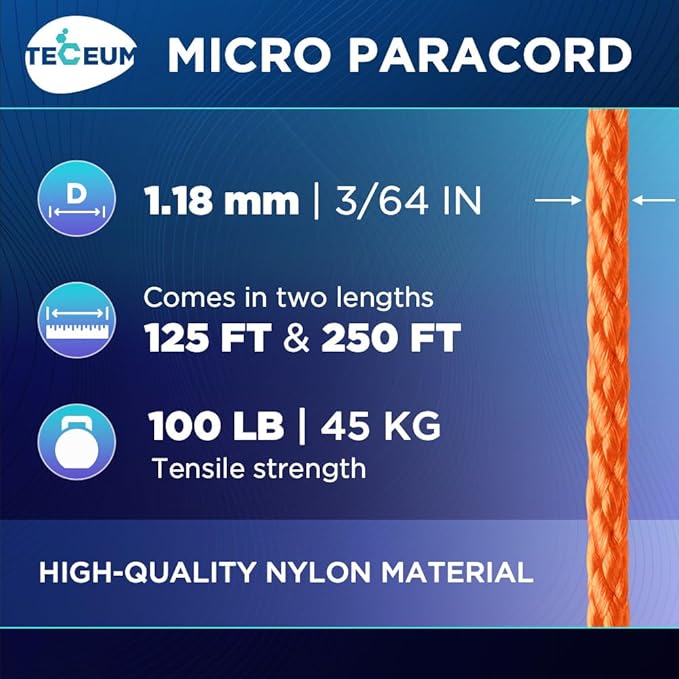 TECEUM Micro Paracord – 1.18 mm X 125 ft – Micro Utility Cord – Thin Braided - Image 2