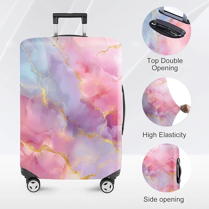 ANNA QUEEN Pink Marble Travel Luggage Cover -Stretchable Airplane Suitcase - Image 2