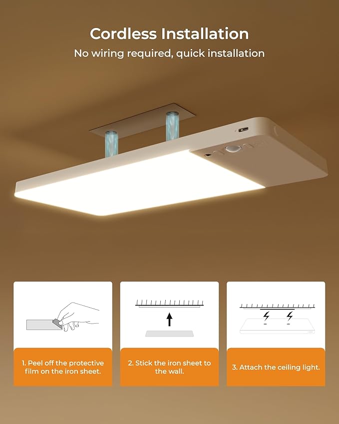 FULEN 2 Pack Rechargeable Motion Sensor Ceiling Light Upgraded, Cordless Closet - Image 7