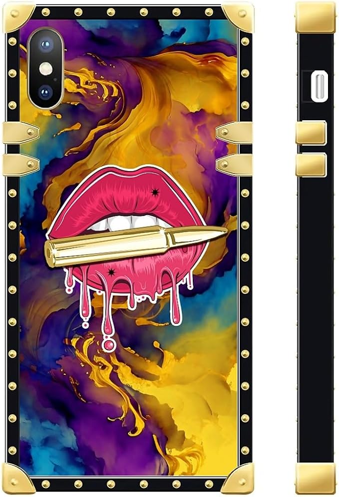 Compatible with iPhone Xs Max Case, Cool Corlorful Lip Marble Luxury Golden - Image 3