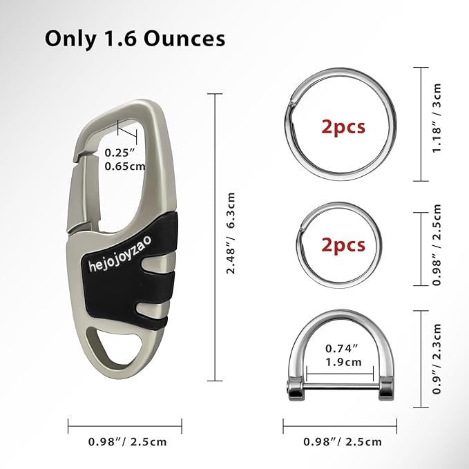 Keychain with Carabiner Clip, 4 Heavy Duty Key Rings and D Ring - Image 5