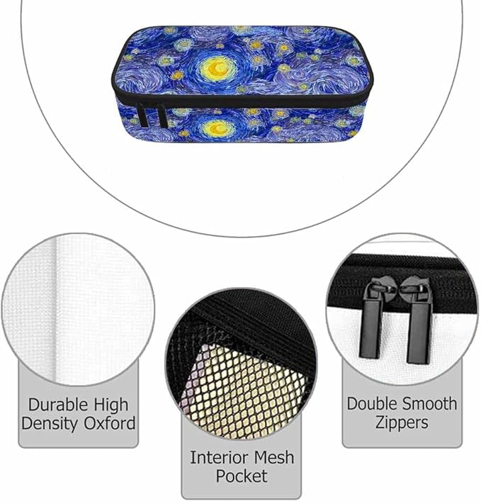 Blue Sky Pencil Bag Glowing Moon Starry Sky Abstract Painting Big Capacity - Image 3