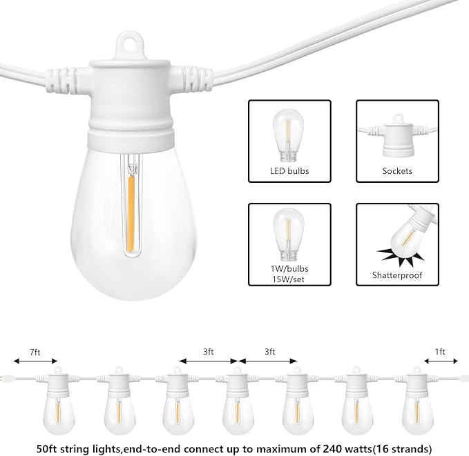 SUNTHIN Outdoor String Lights White, 3 * 50FT White Patio Lights - Image 2