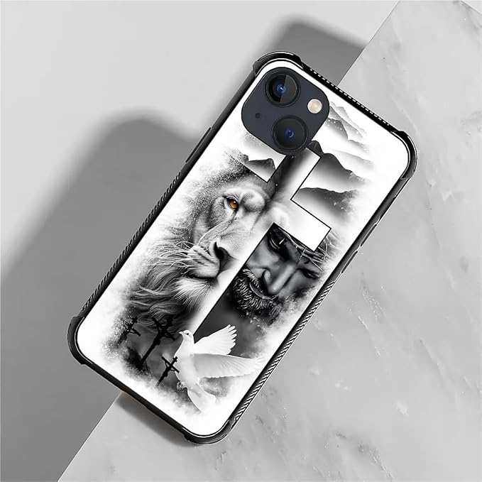 for iPhone 13 Mini Case, Lion Cross Jesus Christ Dove Pattern Made of Soft - Image 2