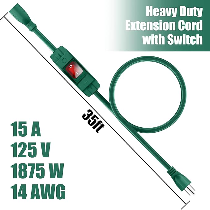 Extension Cord with Switch On/Off Waterproof Switch 35Ft No Plugging and - Image 2