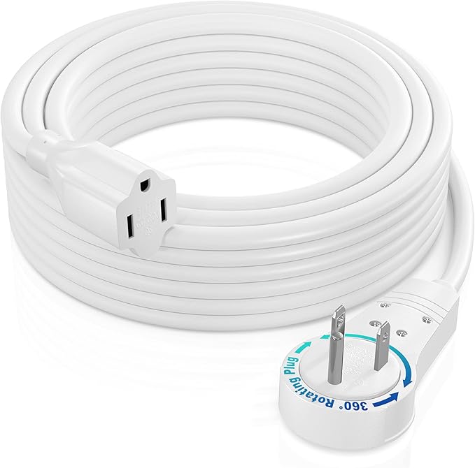 Maximm Extension Cord 35 Foot White Flat Plug, 360° Rotating Power Cord Single by MaximmCable