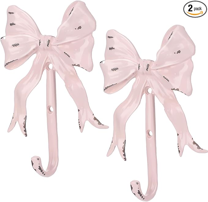 CroBlissful 2 Pcs Coquette Iron Pink Bow Hook Home Decorative Multi-Purpose by CroBlissful