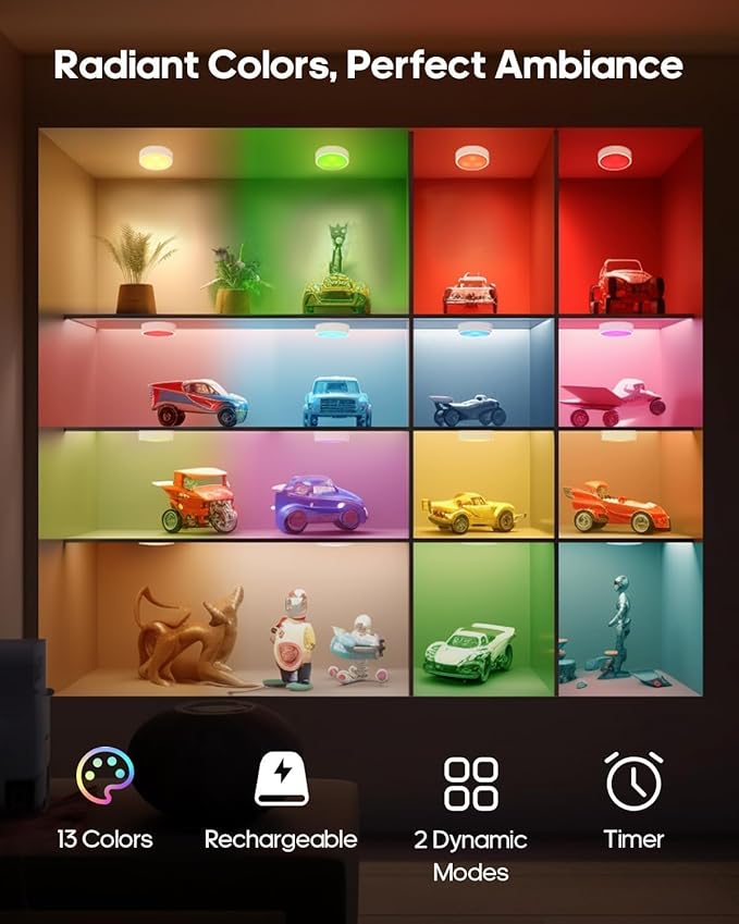 GOODEA.fun Puck Lights with Remote, 13 RGB Colors LED Under Cabinet Lights - Image 2