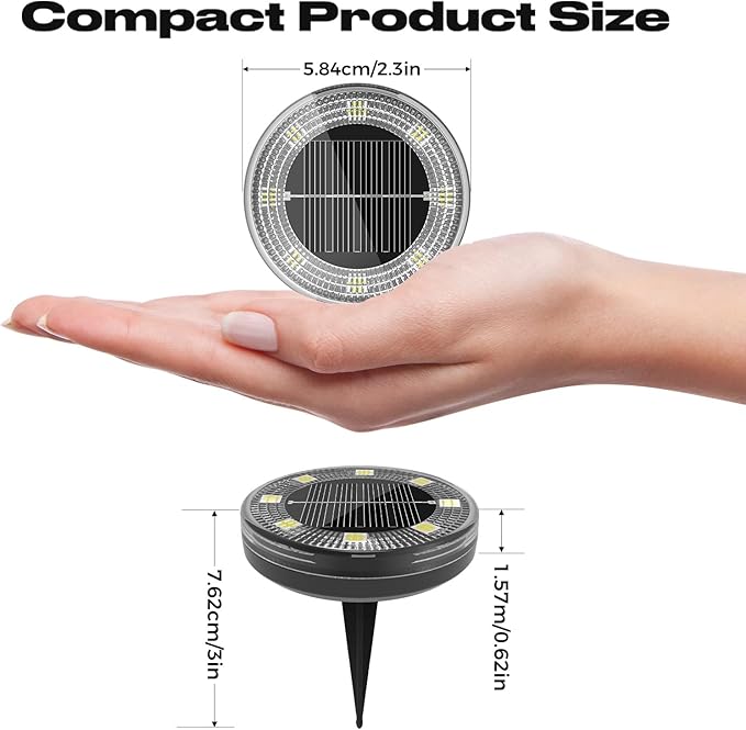 Peasur Mini Solar Ground Lights, 6 Pack Flat Solar Disc Lights Outdoor - Image 2