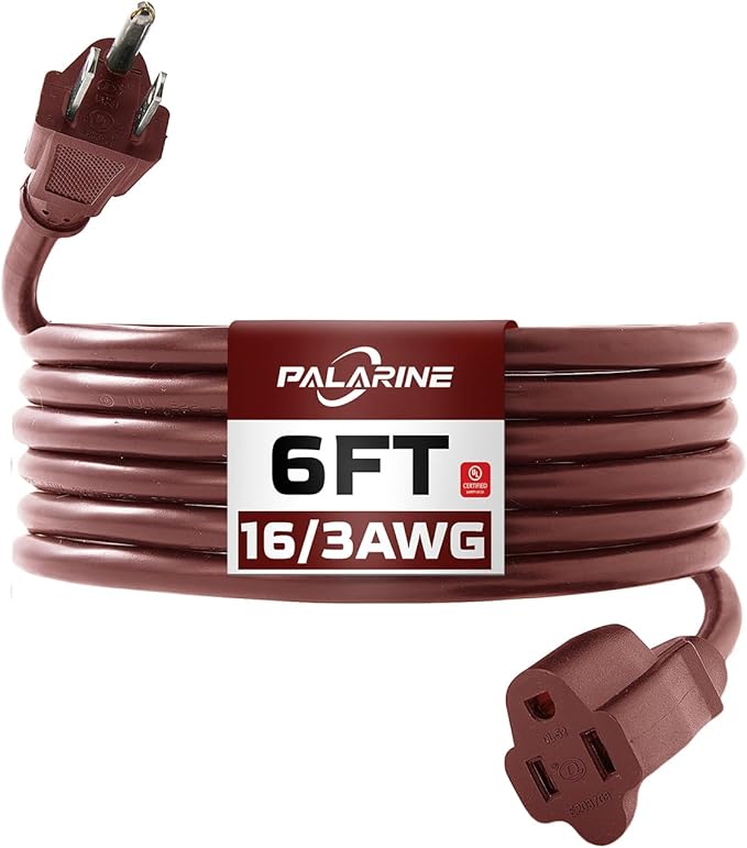 6ft Brown Outdoor Extension Cord Waterproof, UL Listed, 16/3 SJTW Heavy Duty 3 by PALARINE