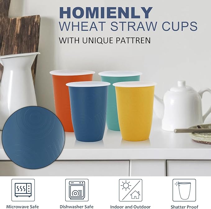 Homienly Wheat Straw Cups, Unbreakable Drinking Glasses 16oz, Beach-Colorful - Image 4