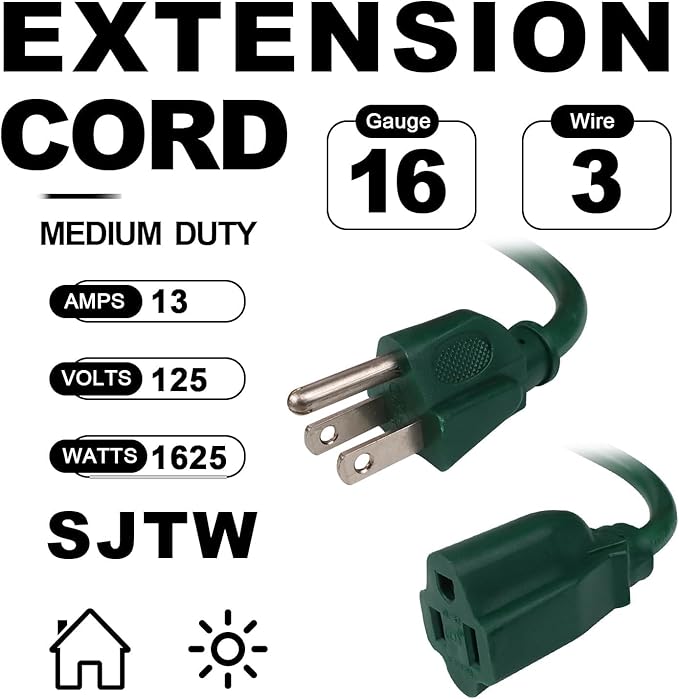 EP 2 Pack 10FT Green Outdoor Extension Cord, 16/3 SJTW Heavy Duty Waterproof - Image 2