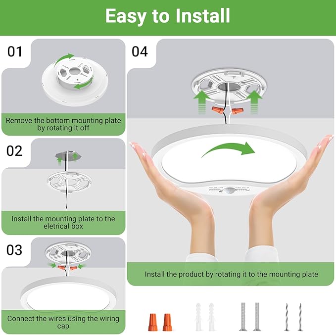 zemty 4Pack 7inch Motion Sensor Ceiling Lights Wired, 15W 1500lm 3CCT/3 - Image 6