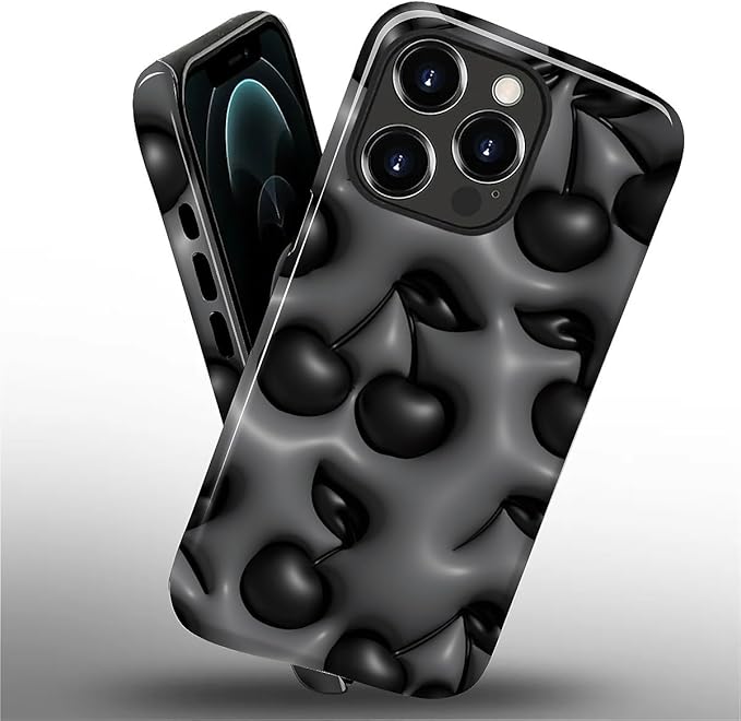 for iPhone 12 Pro Max Case, HL2 Cute Cool Cherry Black Hybrid 2 Layer Hard - Image 2