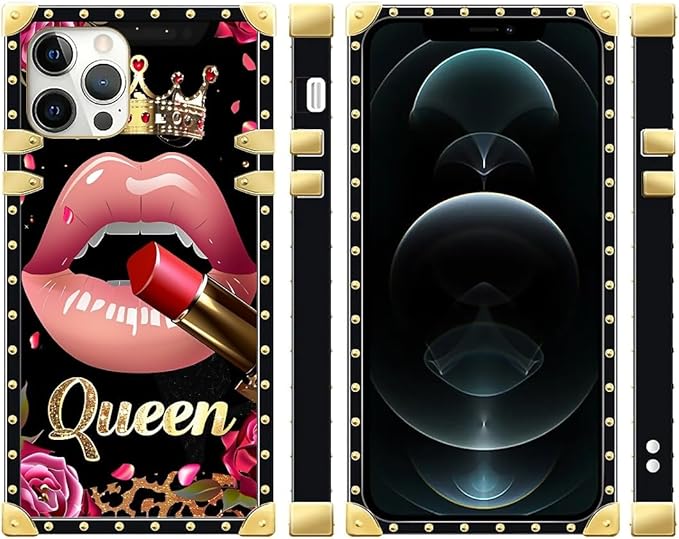 Compatible with iPhone 12 Pro Max Case, Glitter Red Rose Queen Leopard Lipstick - Image 2