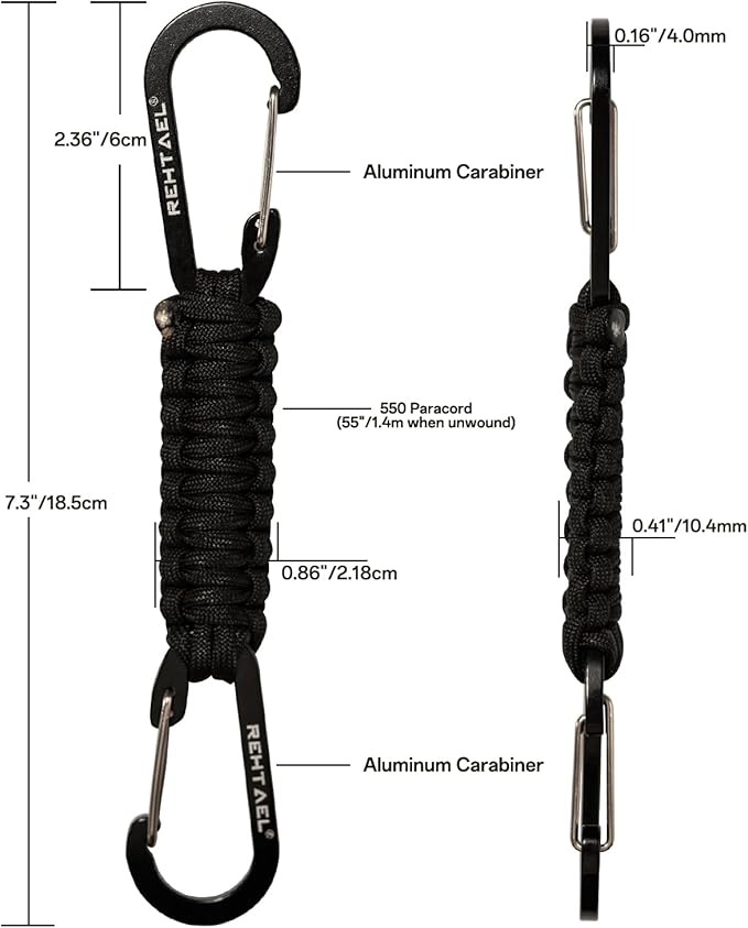 Paracord Braided Carabiner Keychain Lanyard Strap, Hanger Stroller Hook w/2 - Image 4