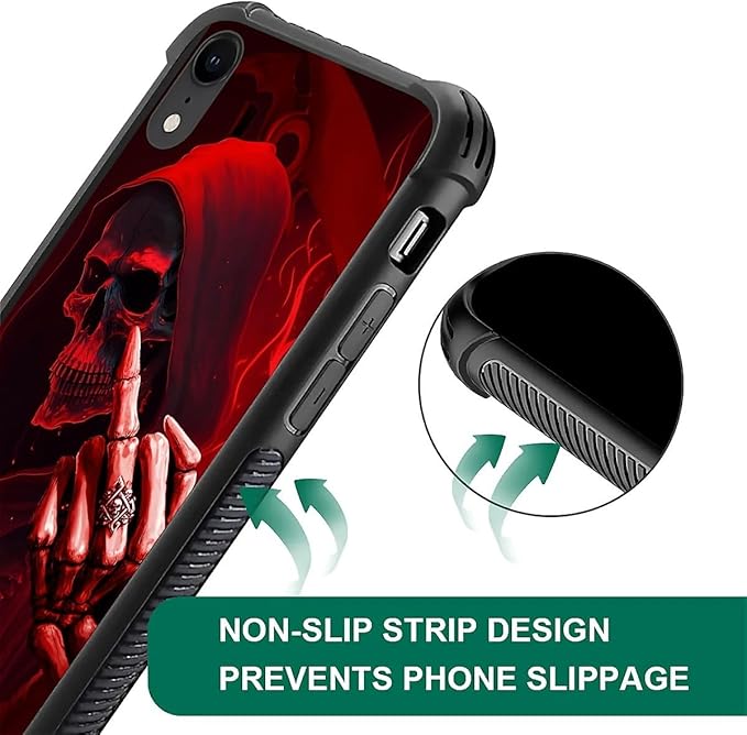 for iPhone XR Case, Gestures Funny Skull Pattern Graphic Design Girl Boy Soft - Image 5