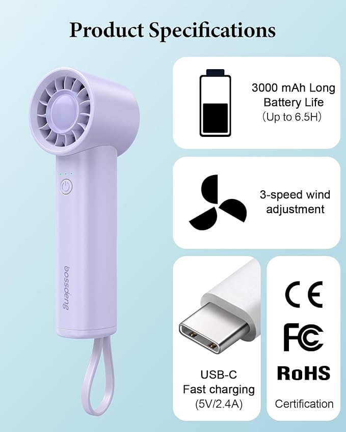 Portable Handheld Fan with Power Bank, 3 IN 1 USB Rechargeable Mini Personal - Image 8