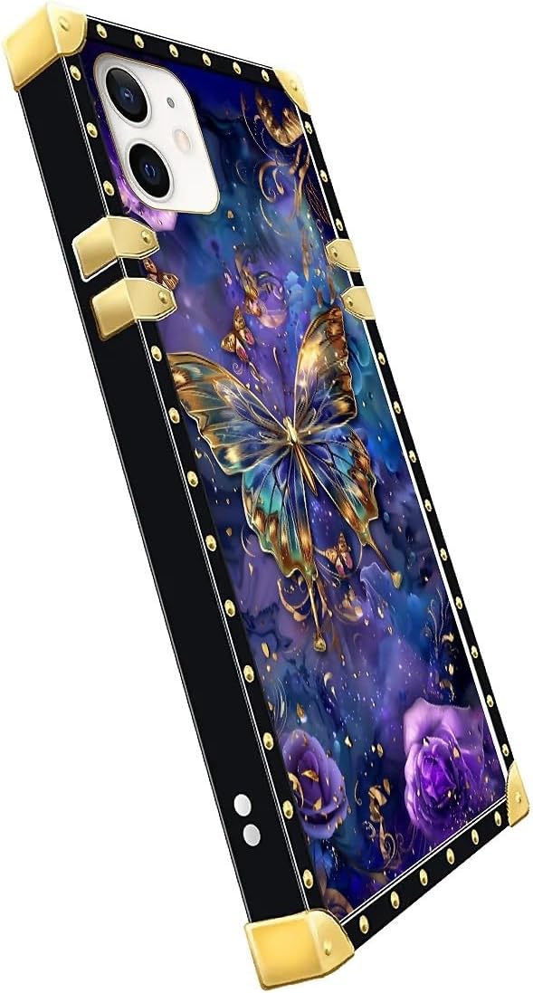 Compatible with iPhone 11 Case, Glistening Golden Butterfly Vibrant Purple Blue - Image 4