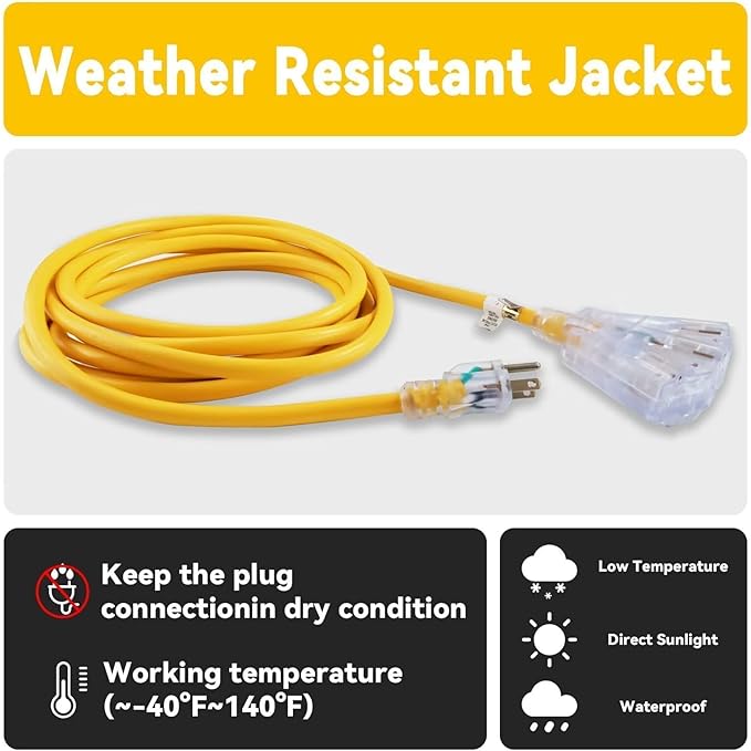 EP 10 Ft 12 Gauge Heavy Duty Extension Cord, 15A 125V 1875W, 3 Outlet - Image 5