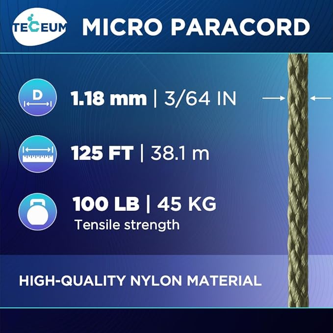 TECEUM Micro Paracord – 1.18 mm X 125 ft – Micro Utility Cord – Thin Braided - Image 2
