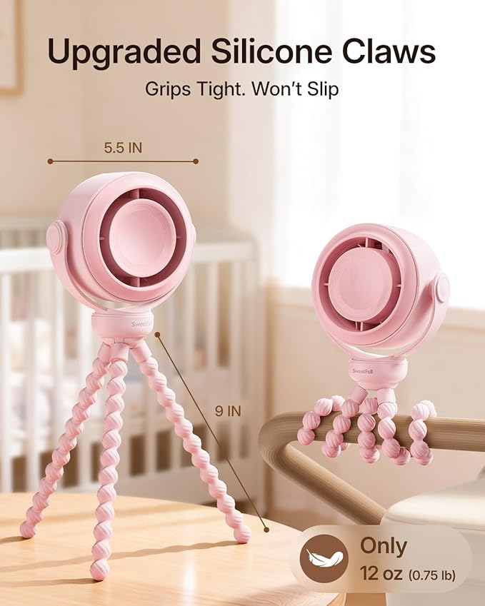 SWEETFULL Portable Stroller Fan, Pinch-Proof Baby Fan, 10H Battery, 5-Speed - Image 6