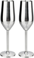 TJ Unbreakable 8 Oz Stainless Steel Champagne Flutes- Silver Champagne Glasses by TJ
