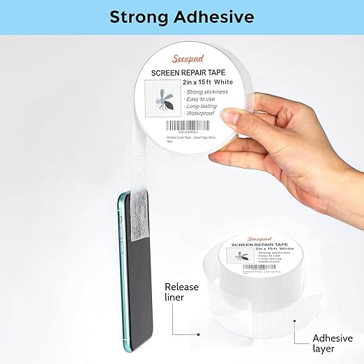 Secopad White Window Screen Repair Tape, 2 in X 15 FT Screen Repair Kit - Image 3