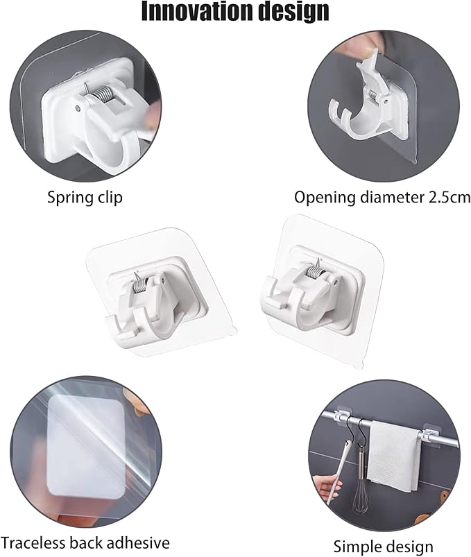 Self Adhesive Curtain Rod Holder, Universal No Drilling Hanging Pole Support - Image 3