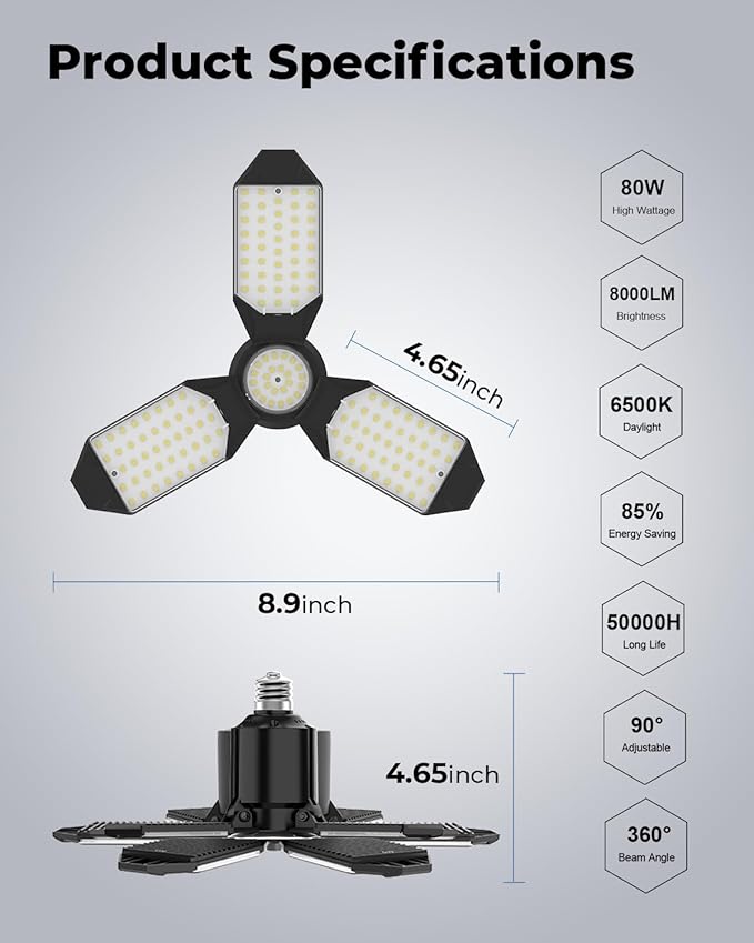 toberich LED Garage Light Bulbs 4 Pack, 8000LM Shop Lights - Image 6