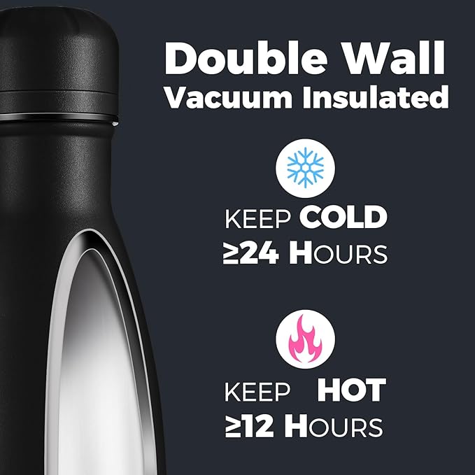 Volhoply 17oz Insulated Stainless Steel Water Bottle, Double Wall Vacuum Flask - Image 3