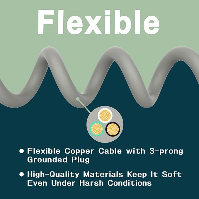 Indoor Outdoor Extension Cord 20 FT, 16/3 SJTW Weatherproof Grey Electrical - Image 4