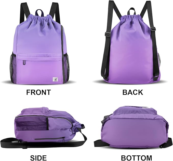 Drawstring Backpack with Mesh Pockets String Gym Bag Sackpack Sandproof Water - Image 6